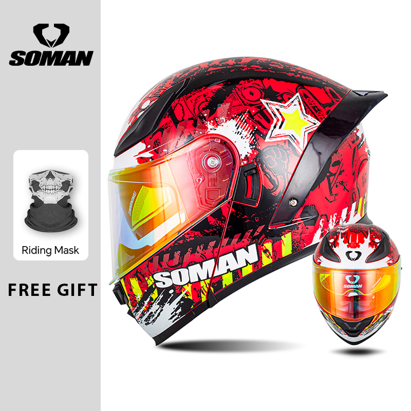 Dual Visor Motorcycle Racing Helmet - 소만 모듈러 헬멧 플립 풀페이스 오토바이