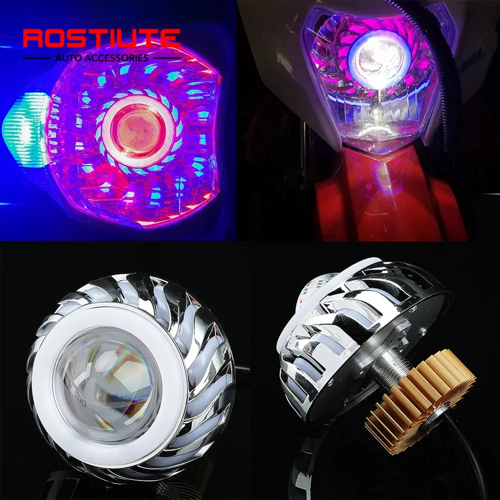 하이/로우 빔 더블 엔젤 아이 오토바이 헤드라이트 추가 - Universal Motorcycle Led Headlight Projector 리뷰 및 가격